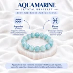 How to use Aquamarine Crystal Bracelet with cleansing, moonlight charging and intention-setting steps on a white selenite plate.