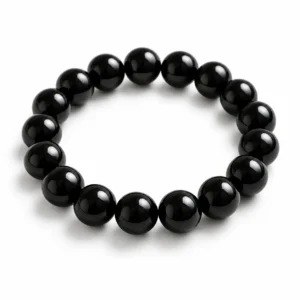 Natural Black Obsidian Crystal Bracelet for spiritual meditation featuring polished black round gemstone beads in 8mm and 10mm sizes with a stretchable design.