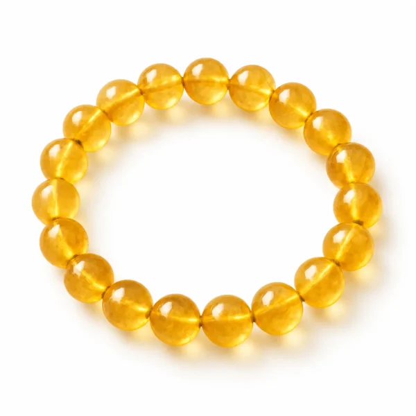 Natural Citrine Crystal Bracelet for men and women featuring yellow to golden Citrine gemstone beads in 8mm and 10mm round sizes, stretchable design.
