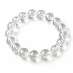 Natural Clear Quartz Crystal Bracelet for men and women featuring transparent to milky-white round gemstone beads in 8mm and 10mm sizes.