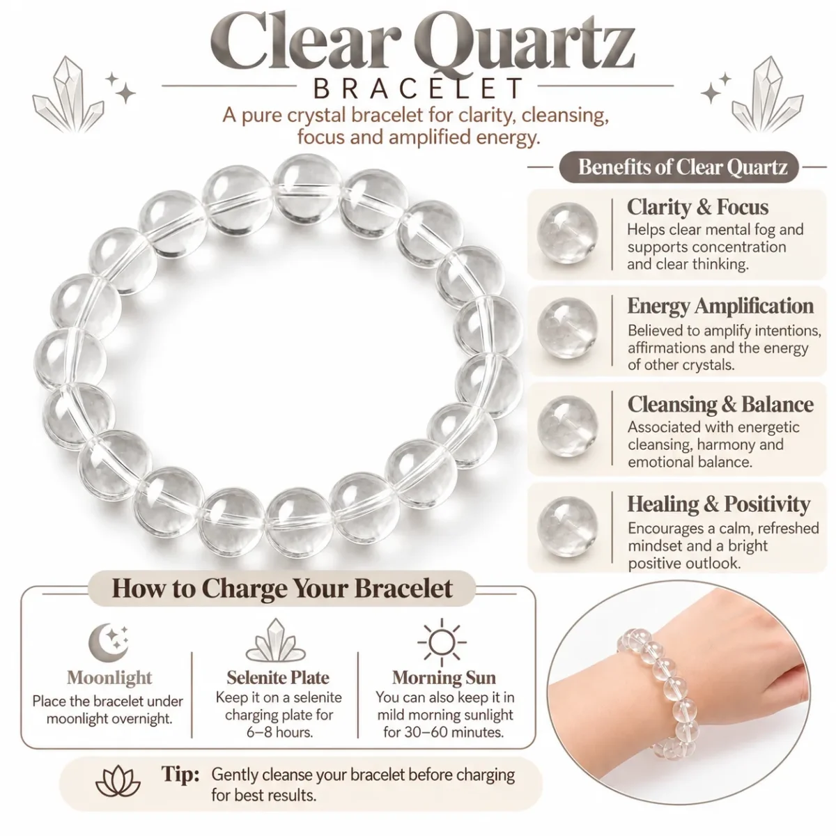 Natural Clear Quartz Crystal Bracelet for Men & Women | Pure Gems World - Image 5