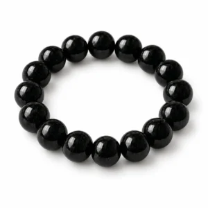 Natural Black Tourmaline Crystal Bracelet for men and women featuring polished black round gemstone beads in 8mm and 10mm sizes with a stretchable design.