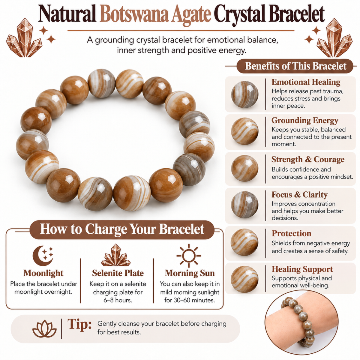 Natural Botswana Agate Crystal Bracelet for Calmness & Balance - Image 4