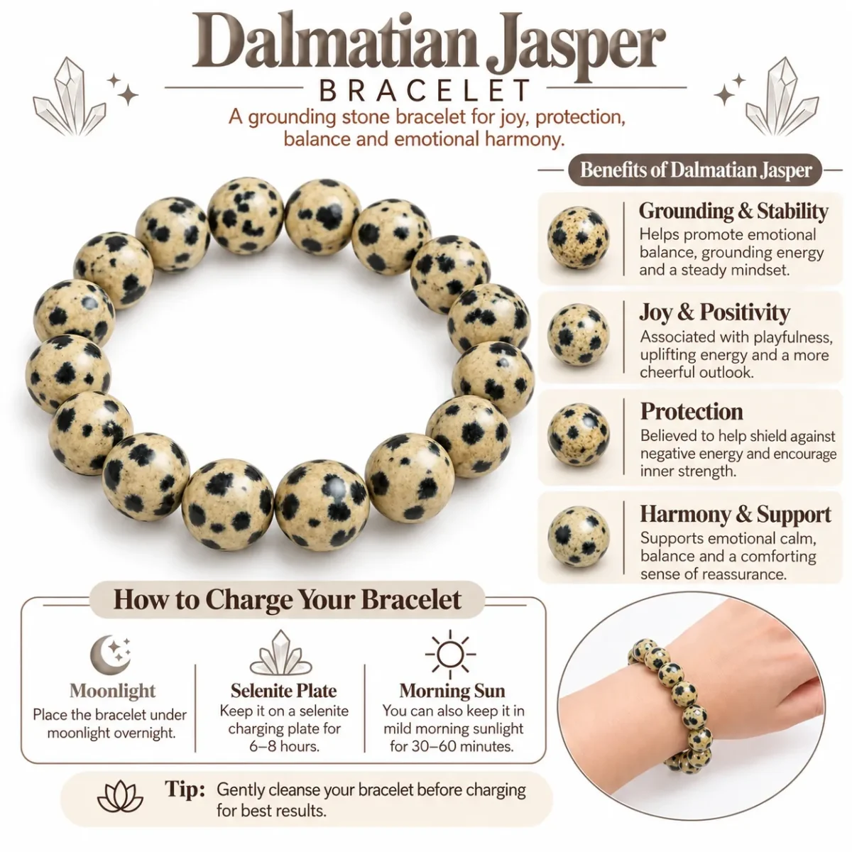 Natural Dalmatian Jasper Crystal Bracelet for Men & Women Online - Image 3