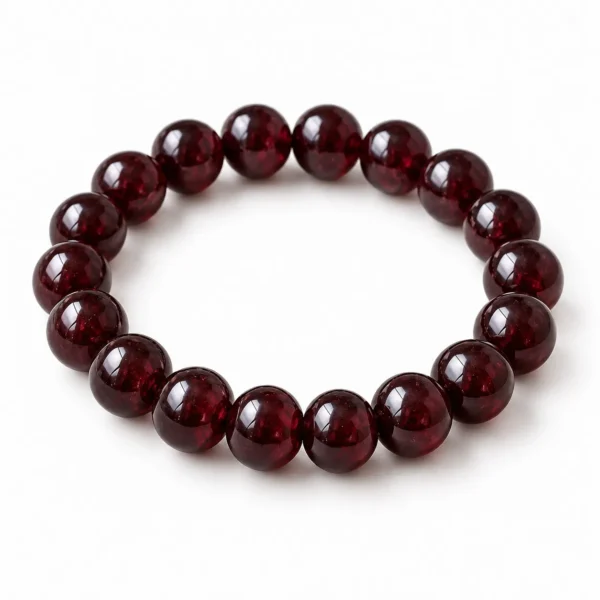 Natural Garnet Crystal Bracelet for men and women featuring polished round natural Garnet gemstone beads in 8mm and 10mm sizes with a comfortable stretchable design.