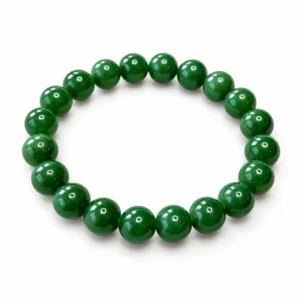 Natural Green Jade Crystal Bracelet for men and women featuring polished green round gemstone beads in 8mm and 10mm sizes with a comfortable stretchable design.
