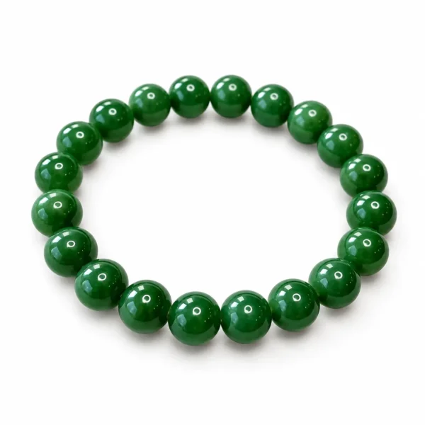 Natural Green Jade Crystal Bracelet for men and women featuring polished green round gemstone beads in 8mm and 10mm sizes with a comfortable stretchable design.