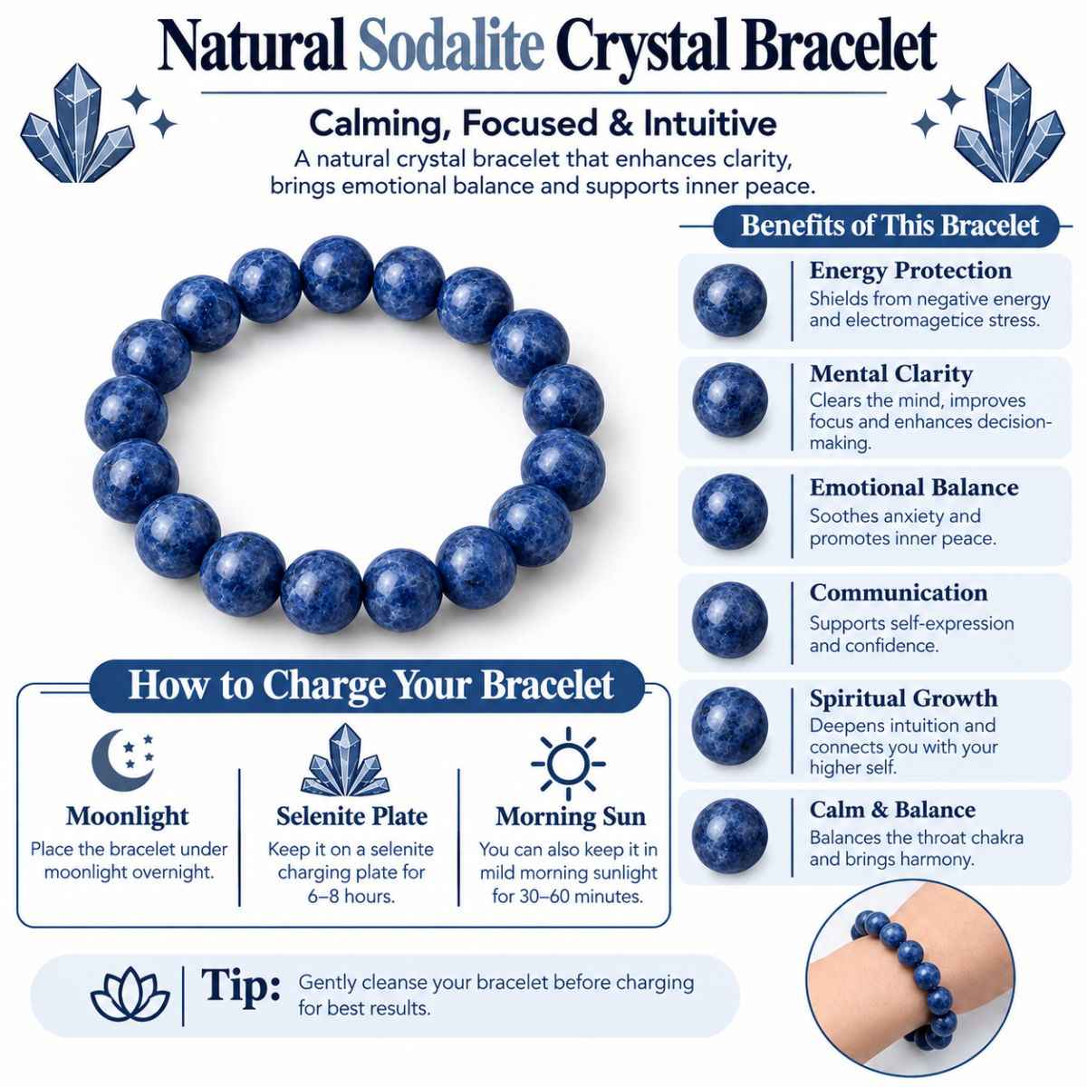 Natural Sodalite Crystal Bracelet – Spiritual & Meditation Bracelet - Image 6