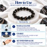How to use Black Agate Crystal Bracelet with cleansing, moonlight charging and intention-setting steps for Sulemani Hakik stone.