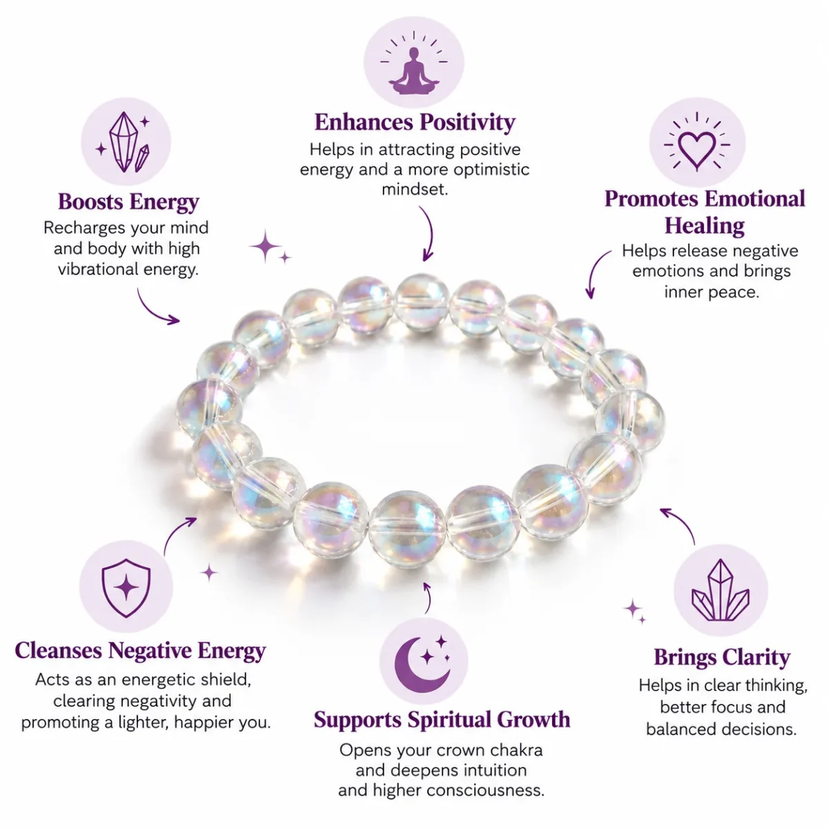 Natural Aura Quartz Crystal Bracelet – Positive Energy, Calmness & Spiritual Harmony - Image 3