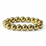 Natural Golden Pyrite Crystal Bracelet for men and women featuring metallic golden round gemstone beads in 8mm and 10mm sizes with a comfortable stretchable design