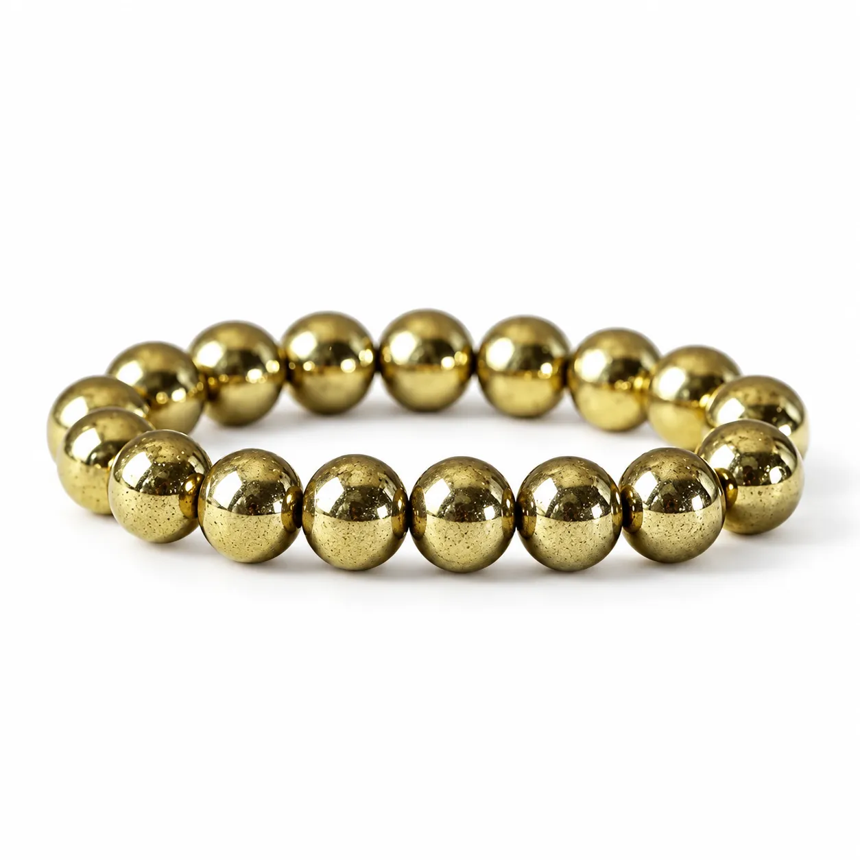 Natural Golden Pyrite Crystal Bracelet for Men & Women Natural Golden Pyrite Crystal Bracelet for men and women featuring metallic golden round gemstone beads in 8mm and 10mm sizes with a comfortable stretchable design