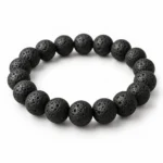 Natural Lava Stone Crystal Bracelet for men and women featuring black volcanic lava rock beads with a porous texture, available in 8mm and 10mm round bead sizes.