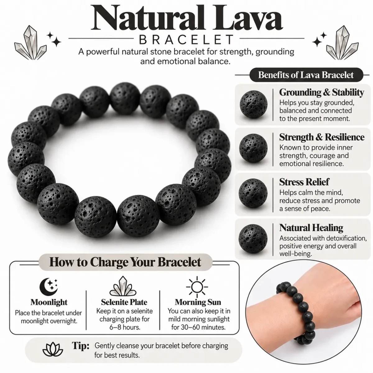 Natural Lava Stone Crystal Bracelet for Men & Women Online - Image 4
