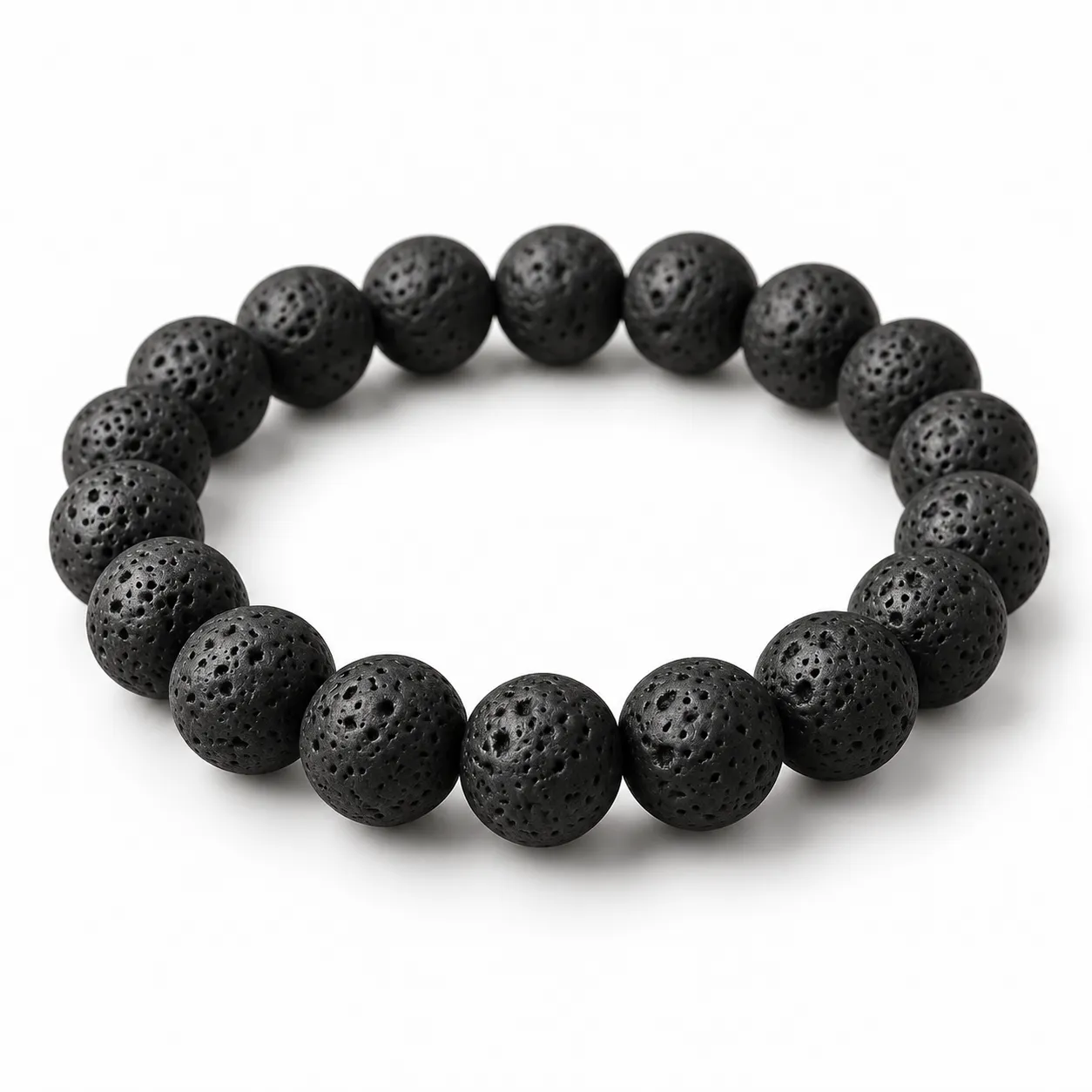 Natural Lava Stone Crystal Bracelet for Men & Women Online Natural Lava Stone Crystal Bracelet for men and women featuring black volcanic lava rock beads with a porous texture, available in 8mm and 10mm round bead sizes.
