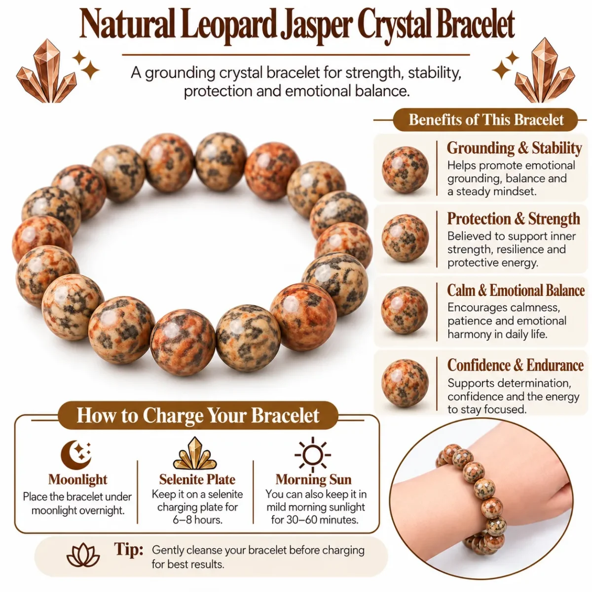 Natural Leopard Jasper Crystal Bracelet for Men & Women Online - Image 4