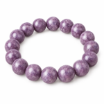 Natural Lepidolite Crystal Bracelet for calmness and inner balance featuring polished lavender and purple gemstone beads in 8mm and 10mm round sizes with a comfortable stretchable design.