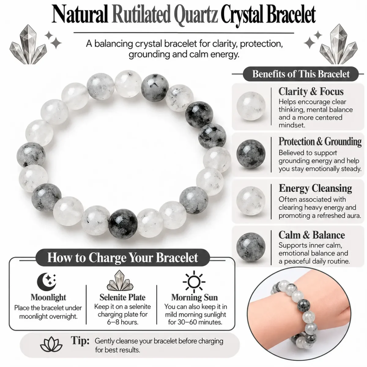 Natural Rutilated Quartz Crystal Bracelet for Men & Women Online - Image 4