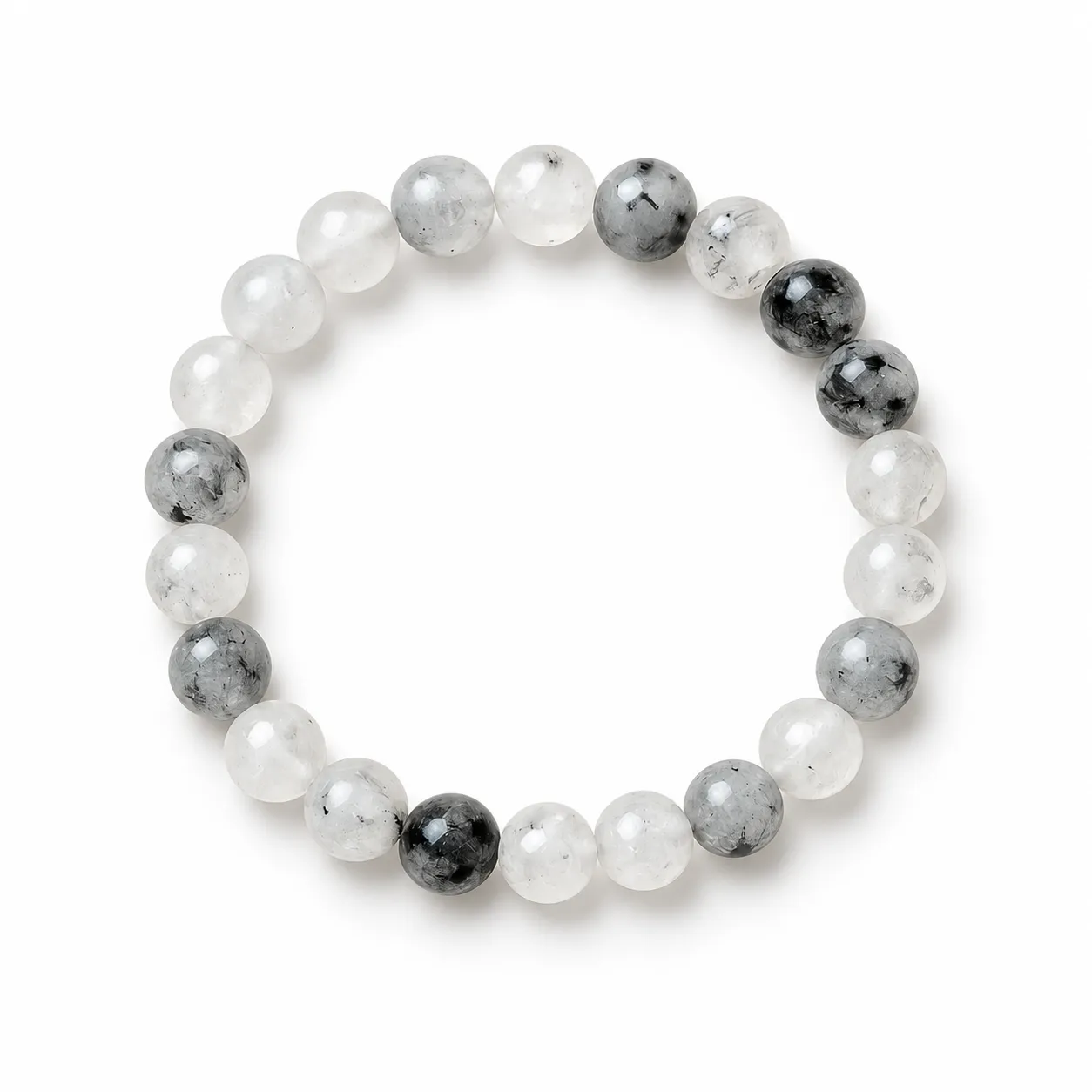 Natural Rutilated Quartz Crystal Bracelet for Men & Women Natural Rutilated Quartz Crystal Bracelet for men and women featuring translucent quartz beads with natural needle-like rutile inclusions, available in 8mm and 10mm round beads.