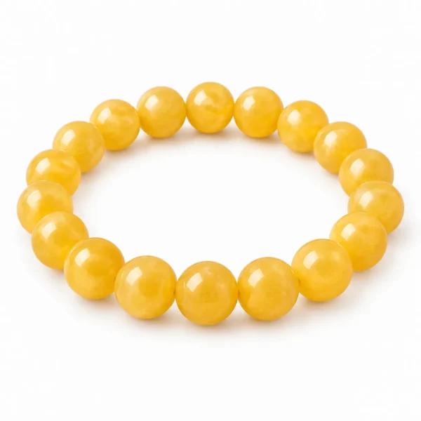 Natural Yellow Calcite Crystal Bracelet for men and women featuring beautiful golden-yellow natural gemstone beads in 8mm and 10mm round sizes with a comfortable stretchable design.