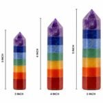Seven Chakra crystal pencil obelisk in 3 inch, 4 inch and 5 inch sizes showing size comparison