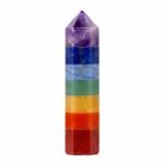 Seven Chakra crystal pencil obelisk with seven colorful chakra stones and pointed crystal tip