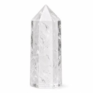Clear Quartz Crystal Obelisk with pointed tip, transparent appearance and natural internal inclusions
