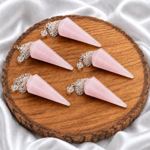 Natural Rose Quartz Dowser Pendulum with Silver Chain