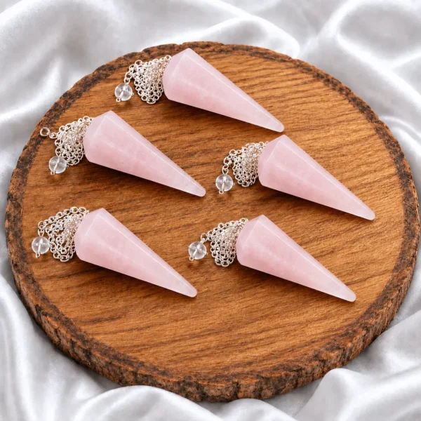 Natural Rose Quartz Dowser Pendulum with Silver Chain