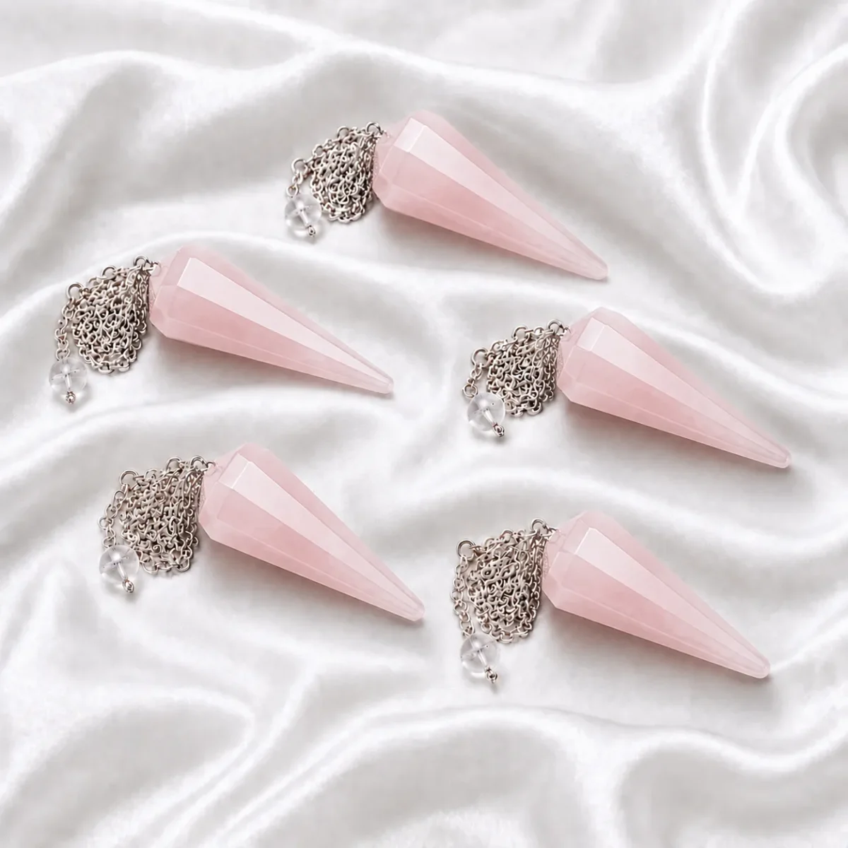 Natural Rose Quartz Dowser 35–45mm, 10–20g | GTI Certified Crystal with White Alloy Chain - Image 3