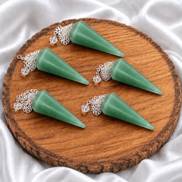 Natural Green Aventurine Dowser Pendulum with Silver Chain