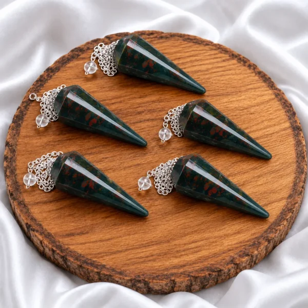 Natural Bloodstone Dowser Pendulum with Silver Chain