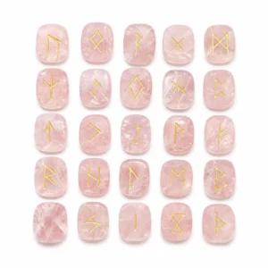 Rose Quartz Rune Stones Set of 25 Pieces with runic symbols
