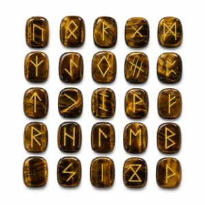 Natural tiger eye rune stone with golden brown colour and chatoyant banding