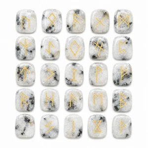 Rainbow Moonstone rune stones engraved with ancient divination symbols