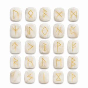 Natural moonstone rune stone with soft white sheen and engraved rune design