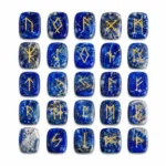 Lapis Lazuli rune stones engraved with traditional Norse rune symbols for divination and spiritual guidance