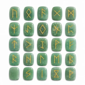 Natural green aventurine rune stone with rich green colour and engraved rune design