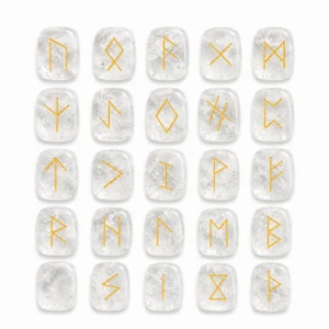 Clear Quartz rune stones engraved with traditional rune symbols for divination, meditation, and spiritual guidance