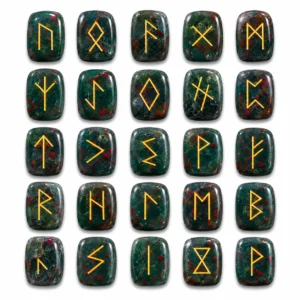 Natural Bloodstone Rune Stones engraved with traditional rune symbols for divination, meditation, and spiritual guidance