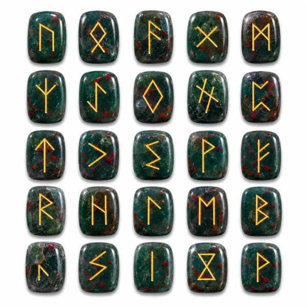Natural Bloodstone Rune Stones engraved with traditional rune symbols for divination, meditation, and spiritual guidance