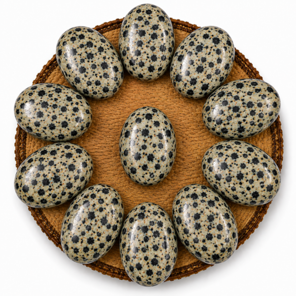 Natural Dalmatian Jasper Palm Stone in Oval Shape – GTI Certified Crystal