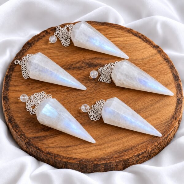 Natural white Moonstone crystal pendulum in dowser shape