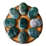 Natural Moss Agate Rune Stones engraved with traditional rune symbols for divination, meditation, and spiritual guidance