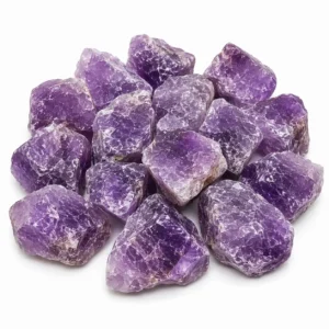 Natural amethyst rough stone with purple crystal formations and raw mineral texture