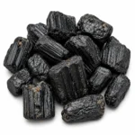 Natural black tourmaline rough stone with deep black colour and raw crystal texture