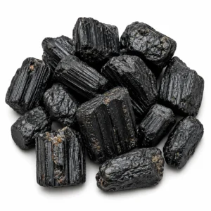 Natural black tourmaline rough stone with deep black colour and raw crystal texture