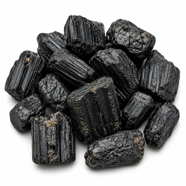 Natural black tourmaline rough stone with deep black colour and raw crystal texture