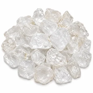 Natural clear quartz rough stone with transparent crystal structure and raw texture
