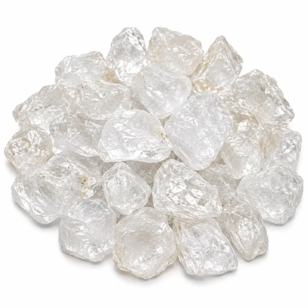 Natural clear quartz rough stone with transparent crystal structure and raw texture